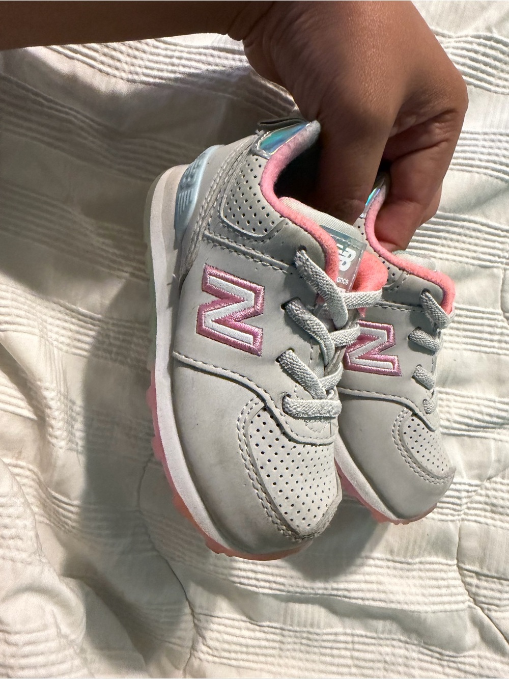 New Balance Kids Light Gray & Pink Sneakers